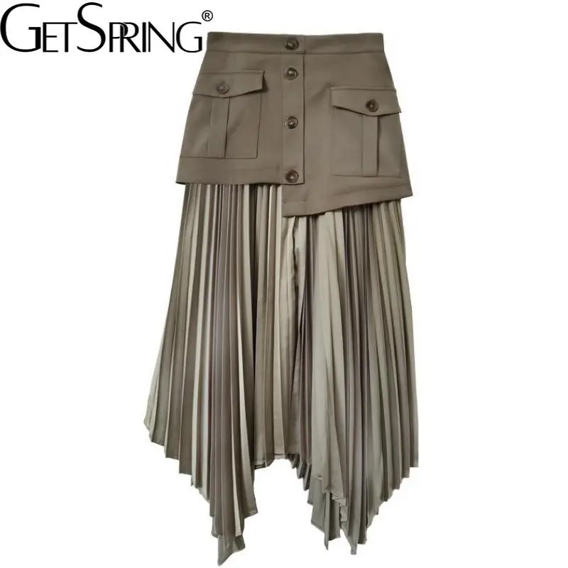 

Getspring женская юбка, имитация двух звеньев, плиссированные юбки, подходящие ко всему, нестандартные весенне-осенние женские юбки в стиле ретр...