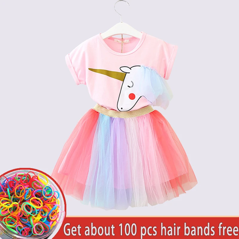 Girl Mesh Unicorn Ball Gown Dress Kid Summer Short Sleeve Cute Dresses Vestido Lace Clothing Children Birthday Party For Girls | Детская
