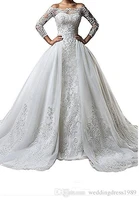 hot sale crystal flowers ball gown wedding dresses2020 new 7 point sleeve muslim lace appliques wedding gowns bridal dress