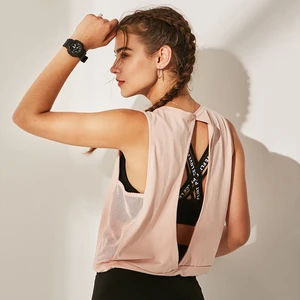 Сексуальная Женская рубашка для спорта и йоги с открытой спиной, сетчатая Лоскутная дышащая однотонная блузка, укороченный топ для занятий фитнесом