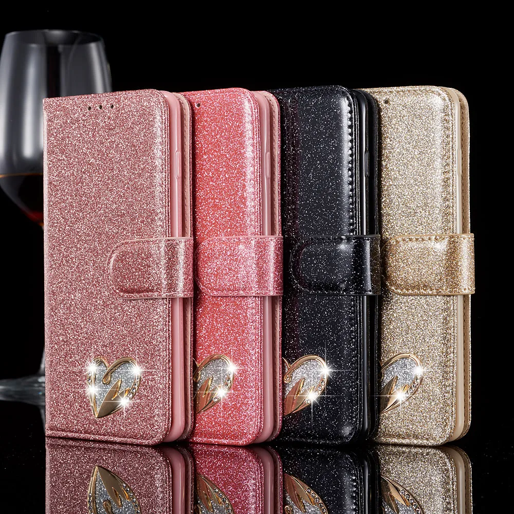 luxury flip bling phone case for samsung s20 ultra s9 s8 s10 plus s7 edge note 8 glitter leather wallet stand cover for a50 a70 free global shipping
