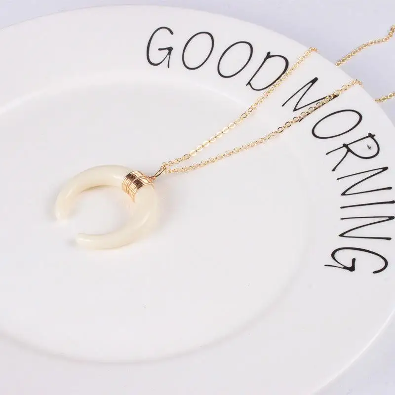 Новая мода слоновой кости двойной рог ожерелье полумесяц чокер с подвеской для
