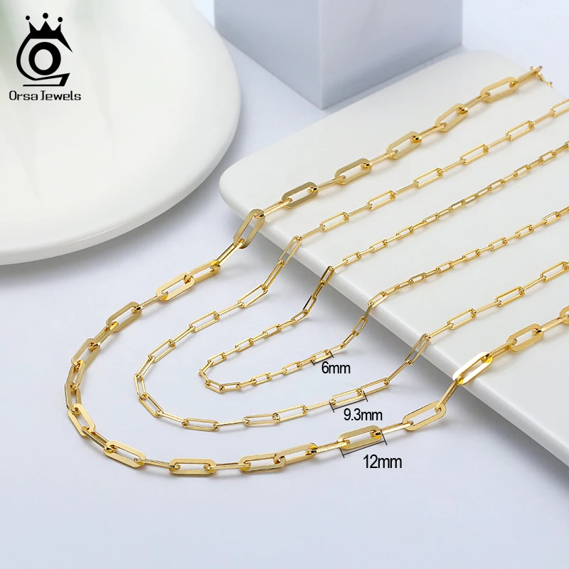 ORSA JEWELS 6 мм 9 12 Размеры Скрепка звено цепи ожерелье 925 пробы серебро 14 к золотая