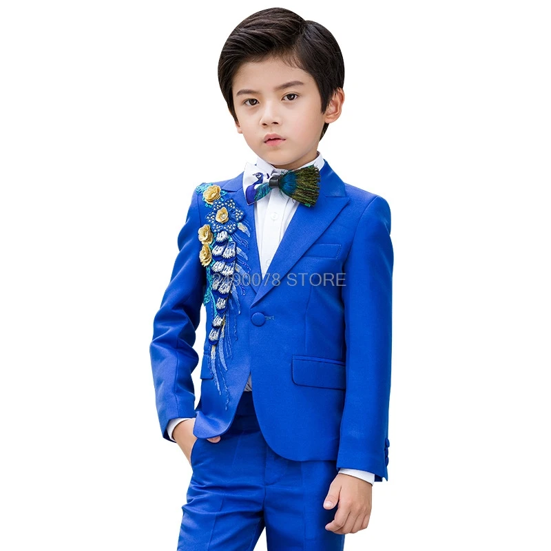 Роскошный свадебный костюм для мальчиков Детский пиджак с вышитыми цветами