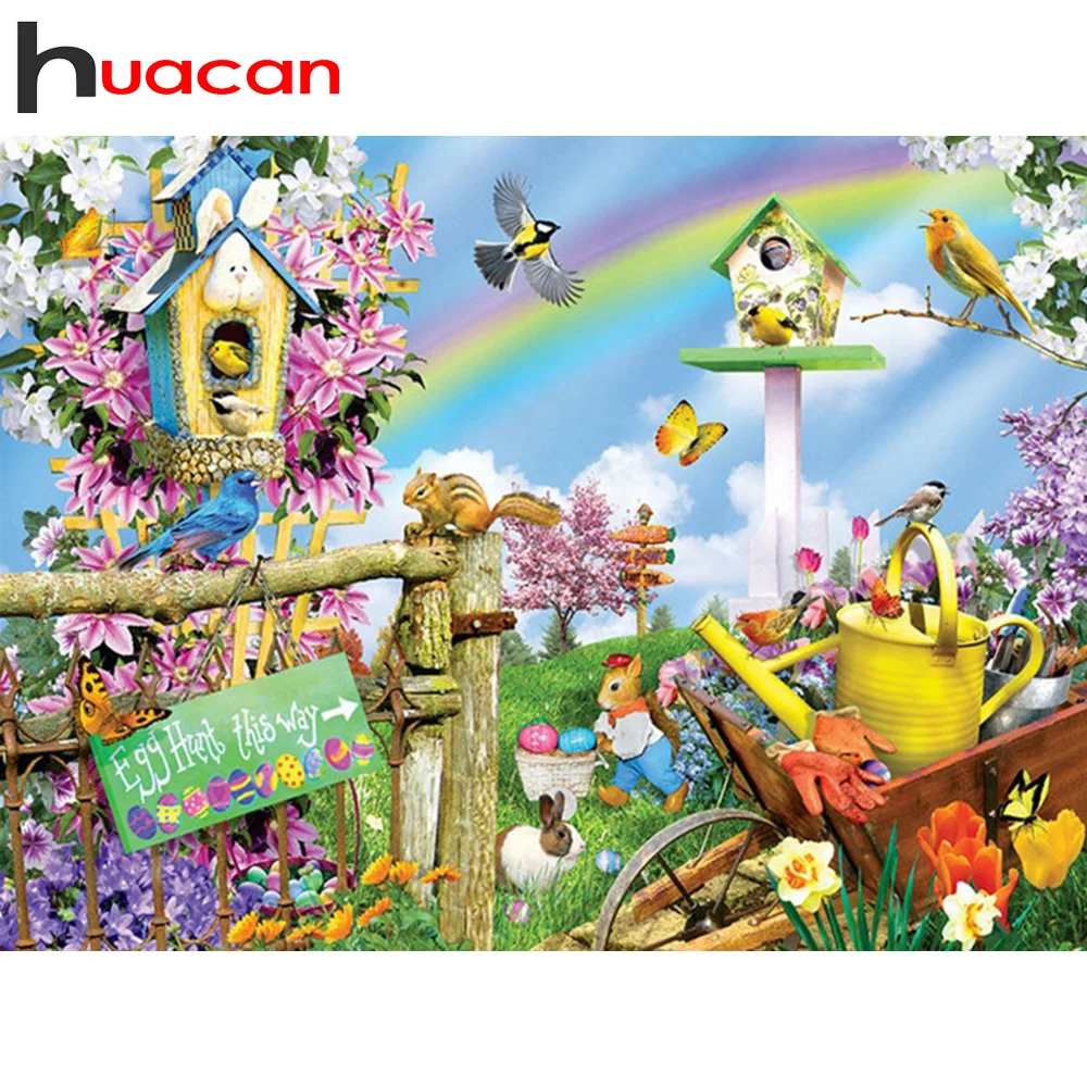 

Huacan 5D Diamond Painting New Bird Rabbit Diamond Mosaic Landscape Beads Embroidery Garden Handicraft Bedroom Decoration