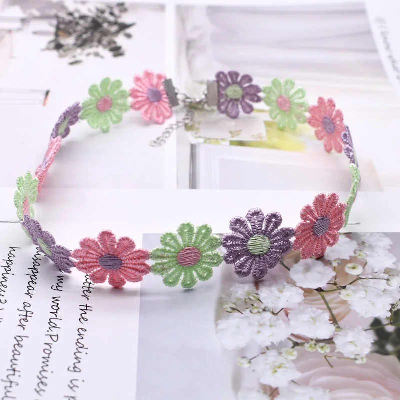 

Korea Fashion Yellow Flower Charms Chian Necklace Party Collars Cute Daisy Fabric Lace Jewelry Choker for Women Girll