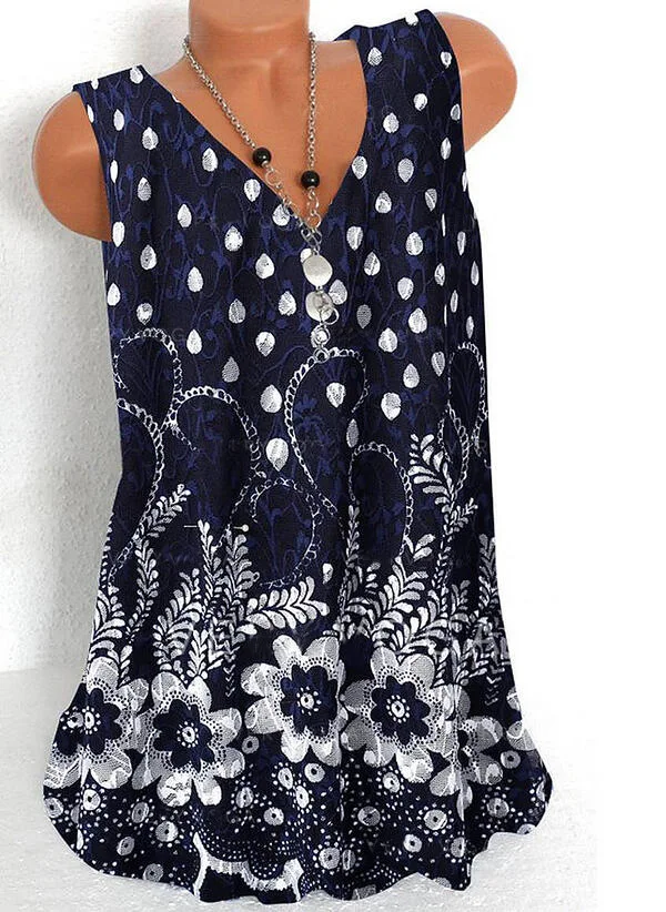 

2021 HNMCHIEF Summer Retro Printed Large Size Women's T-shirt V-neck Casual Sleeveless Vest Ladies T-shirt Tops Women