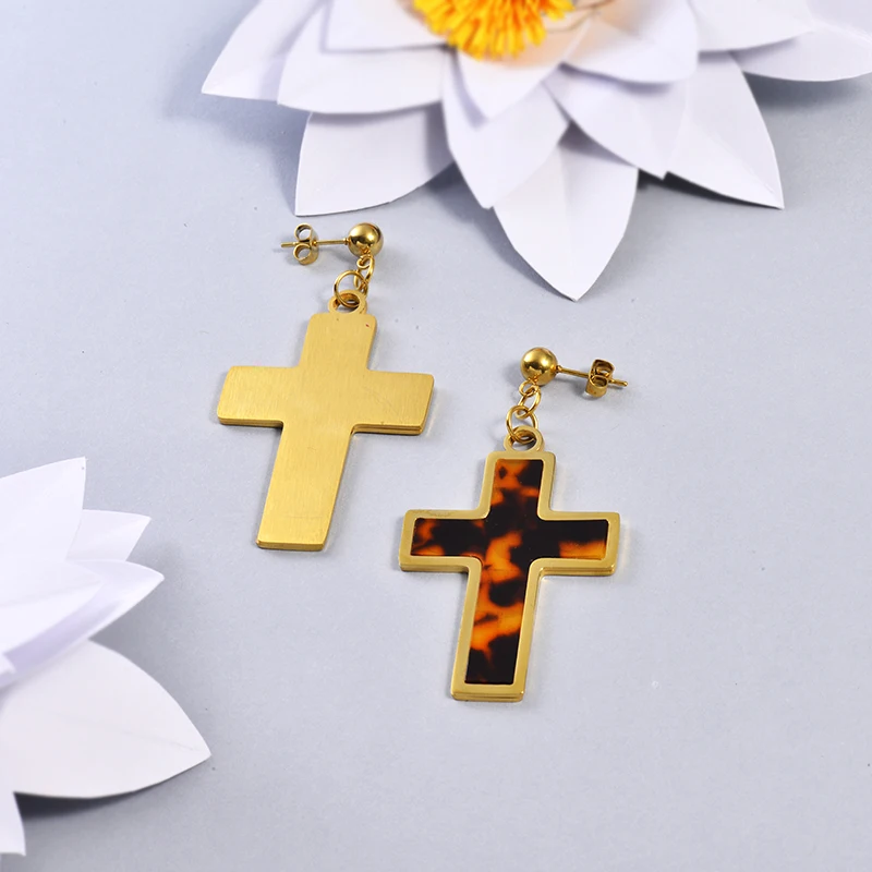 Baoyan Drop Earrings For Women Stainless Steel Acrylic Leopard Print Cross 2019 Korean Fashion Jewelry | Украшения и аксессуары