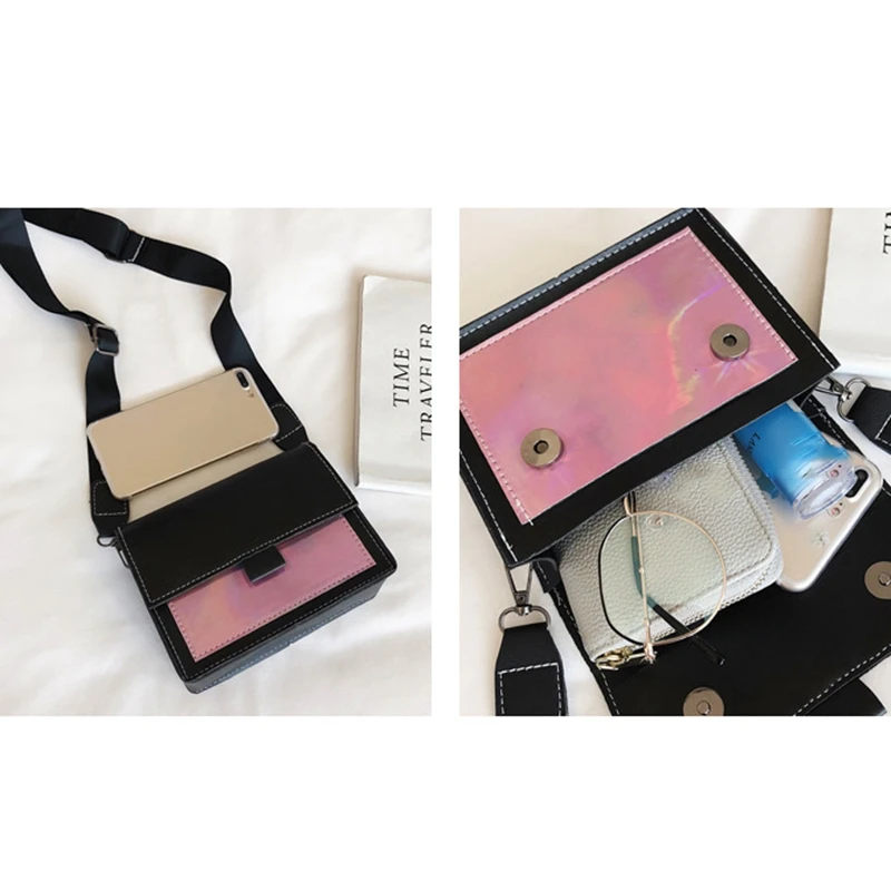 

Reflective Women Shoulder Bag Fashion PU Leather Small Square Bag Casual Messenger Bag Mini Mobile Phone Bag