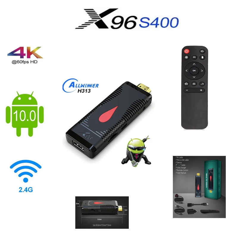 

New X96 S400 Smart Mini TV Box,HDMI-compatible Wifi For Android 10.0 TV Box ,Allwinner H313 Quad Core HD 4K 60fps TV Box Dongle