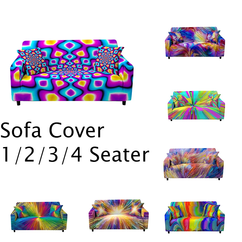 

3D Psychedelic Dazzle Couch Cover Elastic Corner Sofa Cover Sectional Sofa Silpcover Fully-wrapped Sofa Protector Furniture