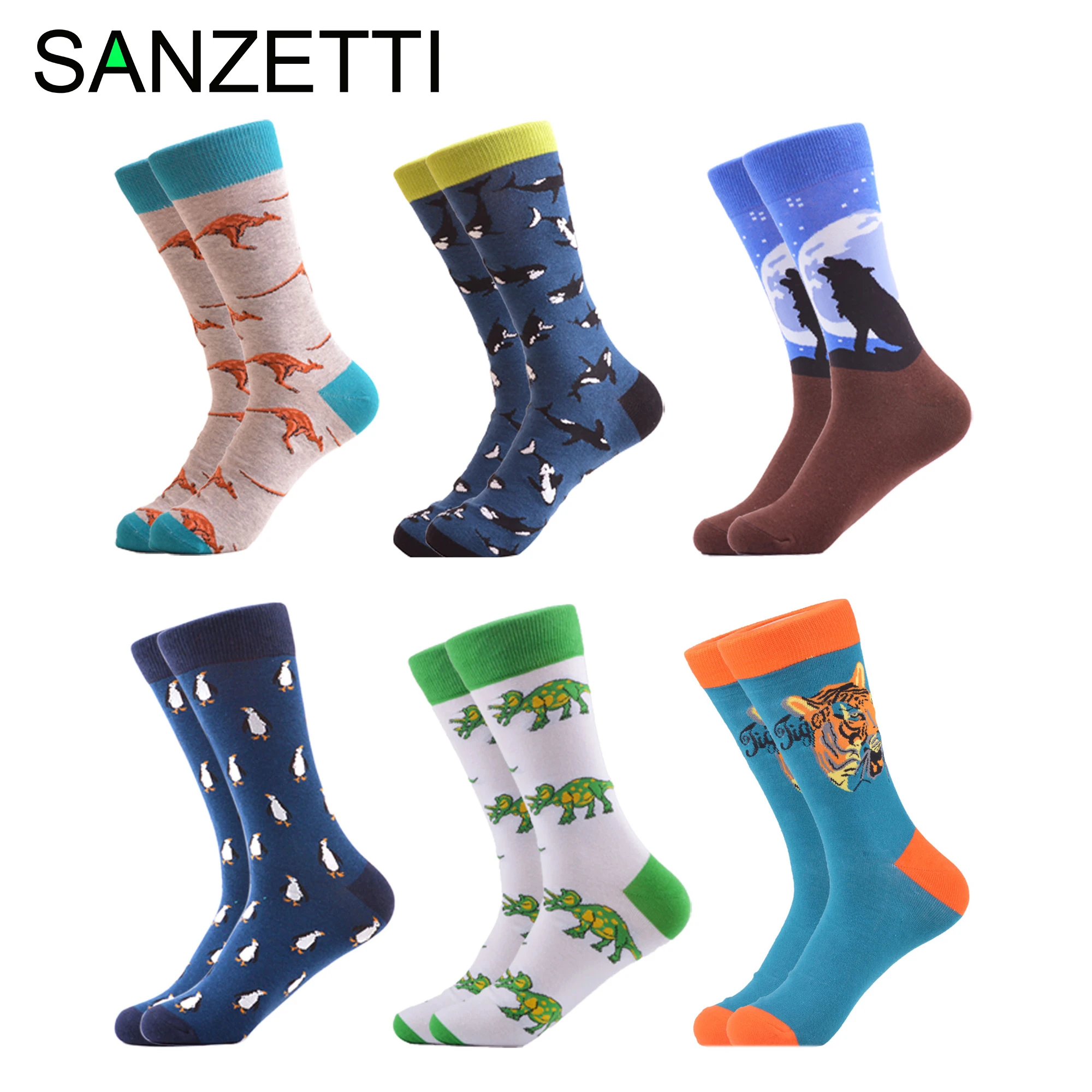 SANZETTI/6 пар/лот мужские цветные повседневные носки из чесаного хлопка удобные для
