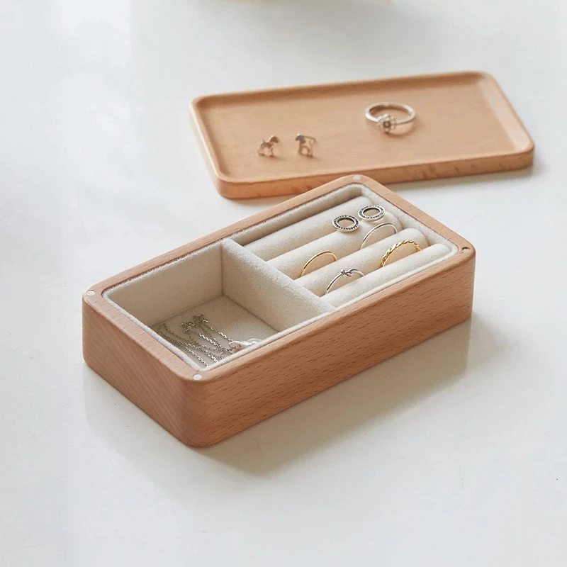 

Beech Wooden Jewelry Plate Trays Box Watch Ring Necklace Bracelet Earrings Necklaces Storage Box