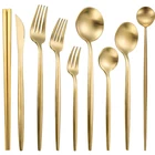 Матовое золото Нержавеющаясталь покрытая Золотой столовые приборы Кухня гаджет комплекты посуды ложка и вилка столовая вилка Посуда посудомоечная машина