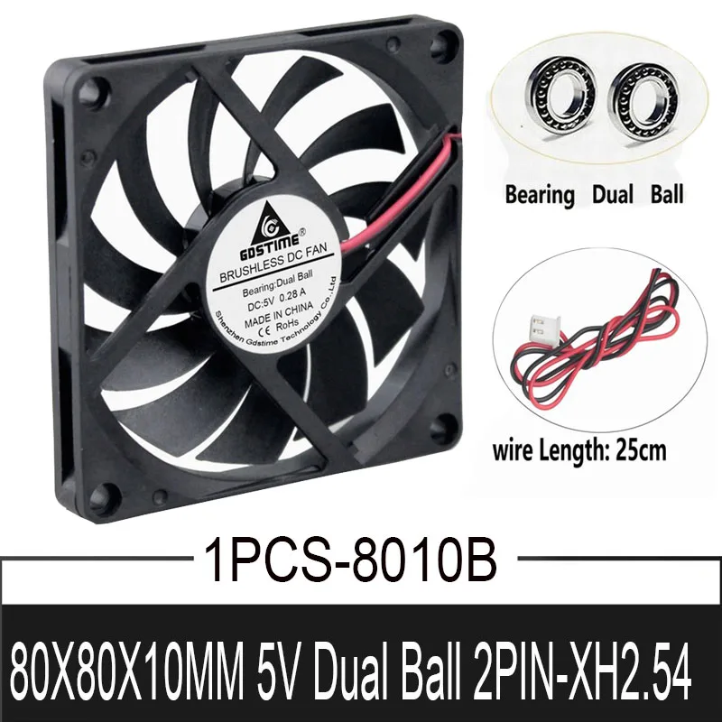 1 шт. Gdstime 8010 2Pin 80x80x10 мм чехол для компьютера охлаждающий вентилятор 5 в 8 см DC