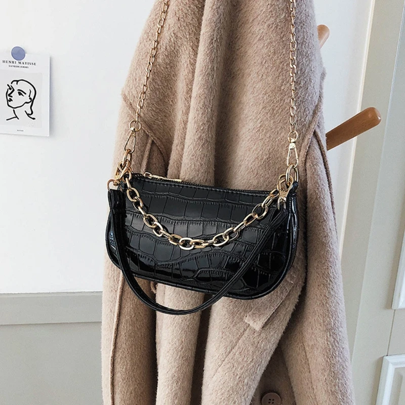 

K5DA Crocodile Pattern Women Underarm Bag Ladies Shoulder Bags Zipper Purse Handbags