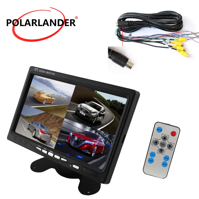 

Car Video Monitor For Front Rear Side View Camera Quad Split Screen 6 Mode Display PolarLander DC12V-24V 7" LCD 4CH Video input