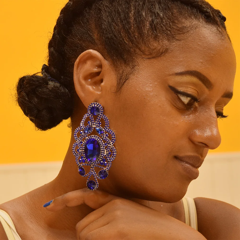 Сапфировые Стразы свадебные серьги Свадебные аксессуары для женщин большого