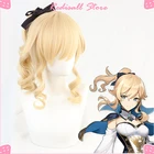 Парик Genshin Impact Jean для косплея женщин, термостойкий парик с золотыми волосами из синтетических волос на Хэллоуин, аксессуар с шапочкой