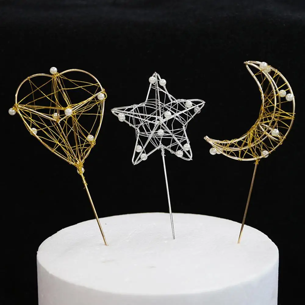 Металлическая Серебряная Золотая Любовь Корона Луна с бриллиантом Топпер для