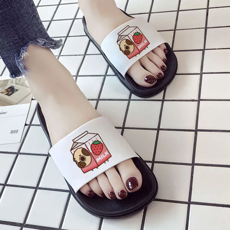 

2021 New Summer Fashion Kawaii Fun Milk printed Cartoon Printed Korean version Harajuku Women shoes Female Slipper Sandals