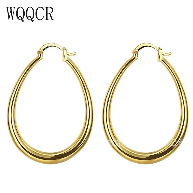 WQQCR Горячая продажа золотые ювелирные изделия серебряные серьги Модные ювелирные изделия Твердые u-образные серьги для женщин и мужчин Бесплатная доставка 925 резьба 44X33 мм