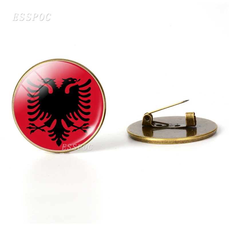 Южная Европа: Португалия Греция Испания Италия Румыния Броши с флагом бижутерия со стеклянными кабошонами бронзовая брошь булавки Национальный день подарки - Окраска металла: Albania