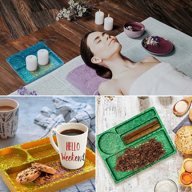 

1 Set Rolling Tray Epoxy Resin Mold Jewelry Storage Holder Silicone Mould DIY Crafts Serving Board Plate Cup Mat Coaster