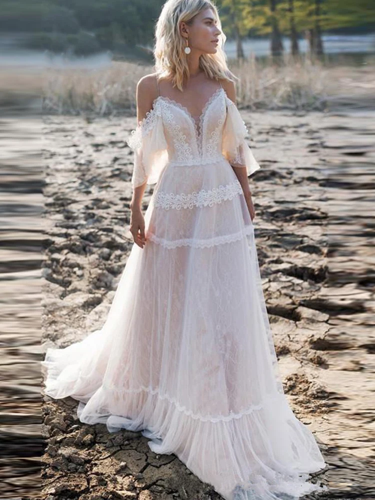 Женское свадебное платье ТРАПЕЦИЕВИДНОЕ кружевное невесты в стиле бохо