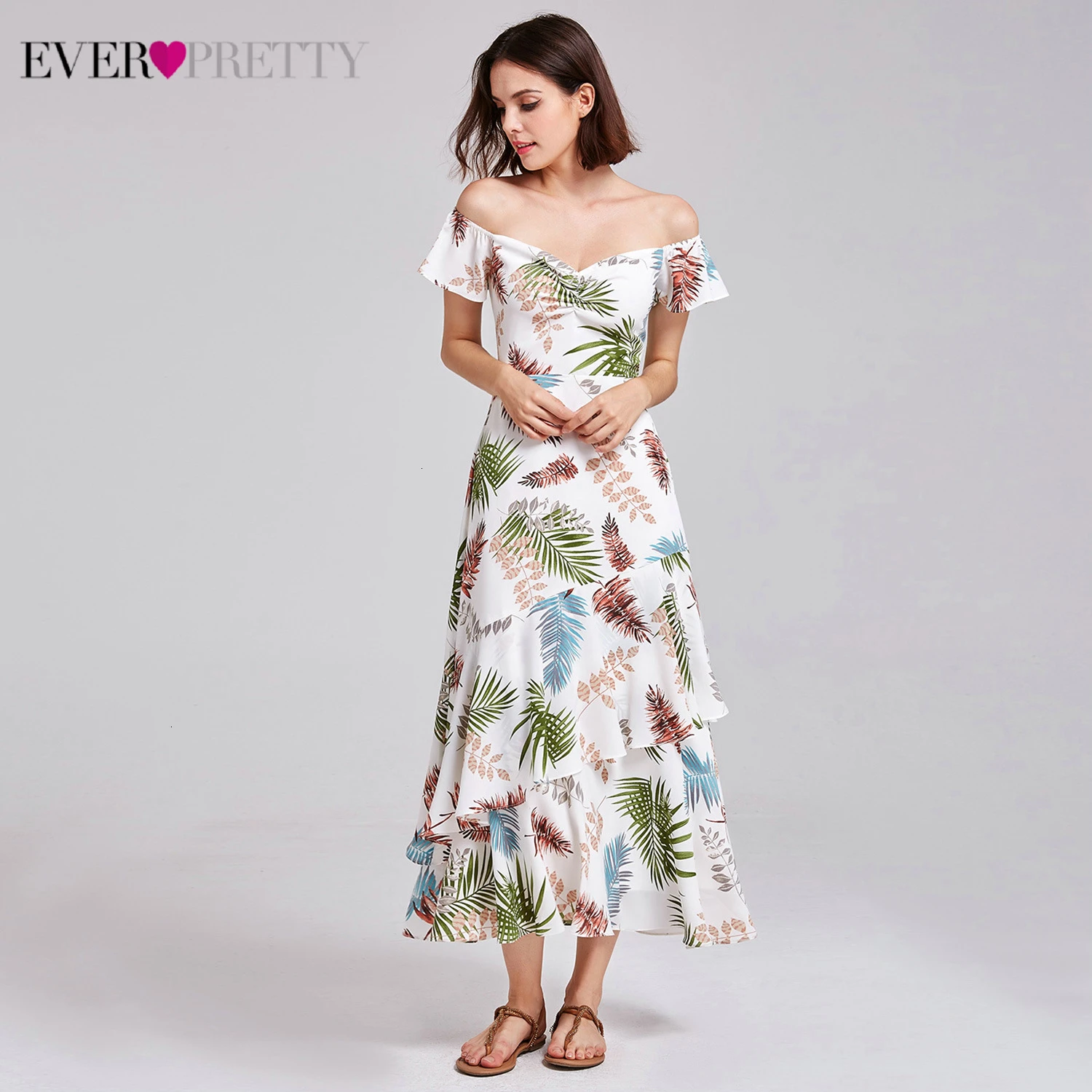 Сексуальный с принтом с цветами коктейльные платья Ever Pretty A-Line v-образным вырезом с плеча Элегантные Вечерние Платья Vestidos De Festa