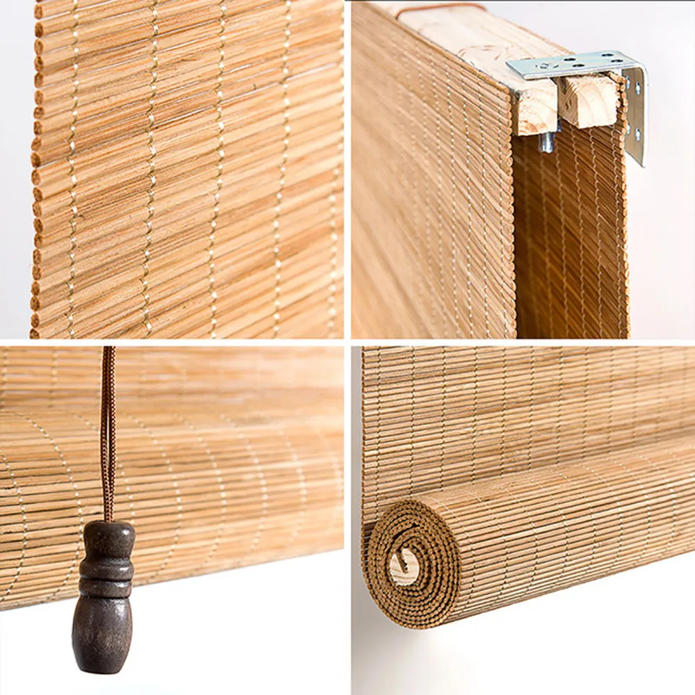 

Nature Bamboo Window Blinds Blackout and Mildew-Proof Roller Blinds for Living Room Tea Room Balcony Partition Door Curtain