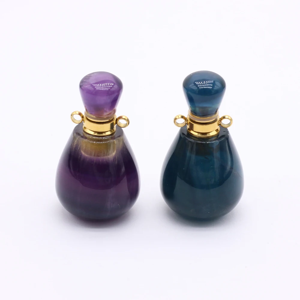 

Fine Natural Perfume Bottle Purple Fluorite Semi-precious Stone Oval Pendant DIY Fashion Charm Necklace Jewelry Gift
