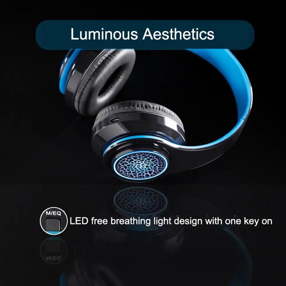 Светодиодный умный беспроводной Bluetooth наушники музыка игровая гарнитура FM приём