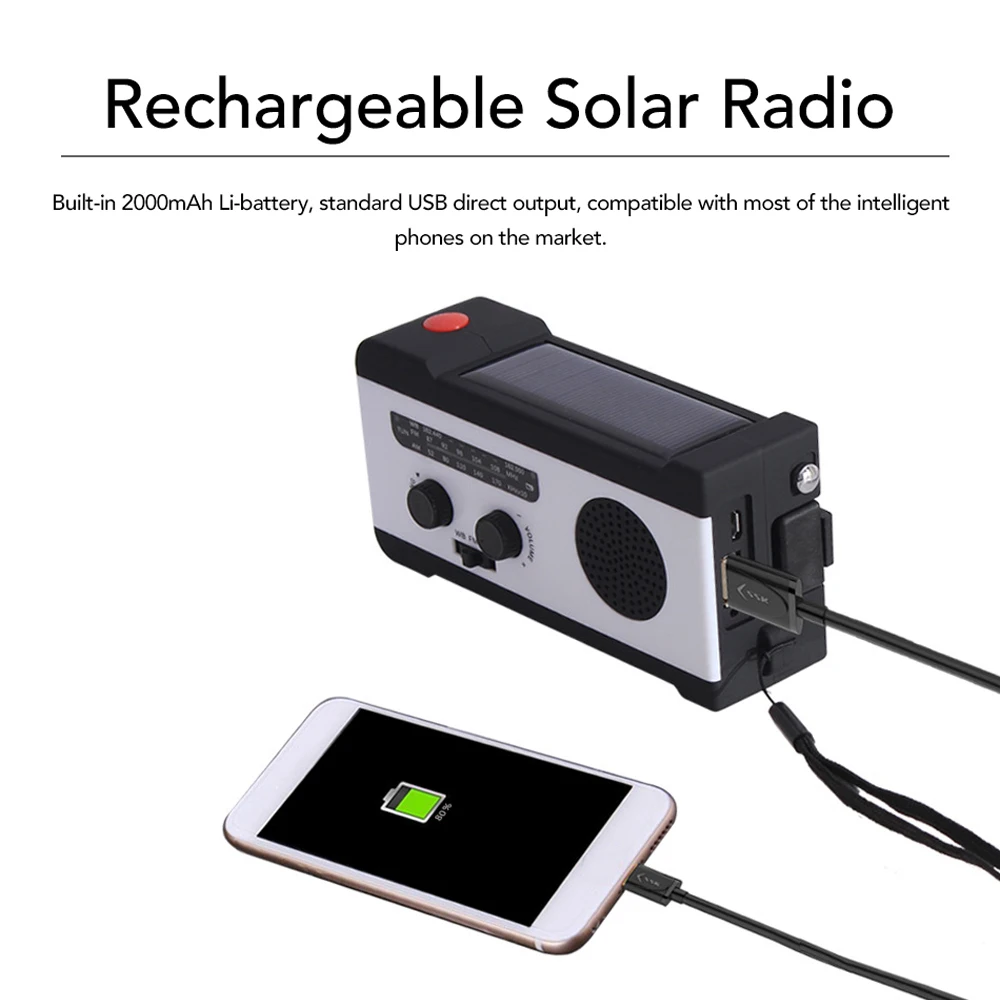 Перезаряжаемый радиоприемник на солнечной батарее AM/FM/WB Аварийная зарядка для