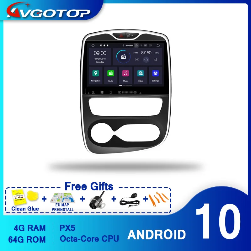 AVGOTOP Android 10 автомобильный DVD плеер для RENAULT CLIO 2017 IPS HD экран