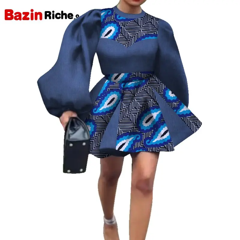 Африканский принт Базен платья для женщин с пышными рукавами бальное нарядное