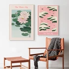 Постеры с розовым небом и водяными лилиями, винтажный Японский настенный художественный журнал, холст для рисования, выставочные картины, украшение для дома