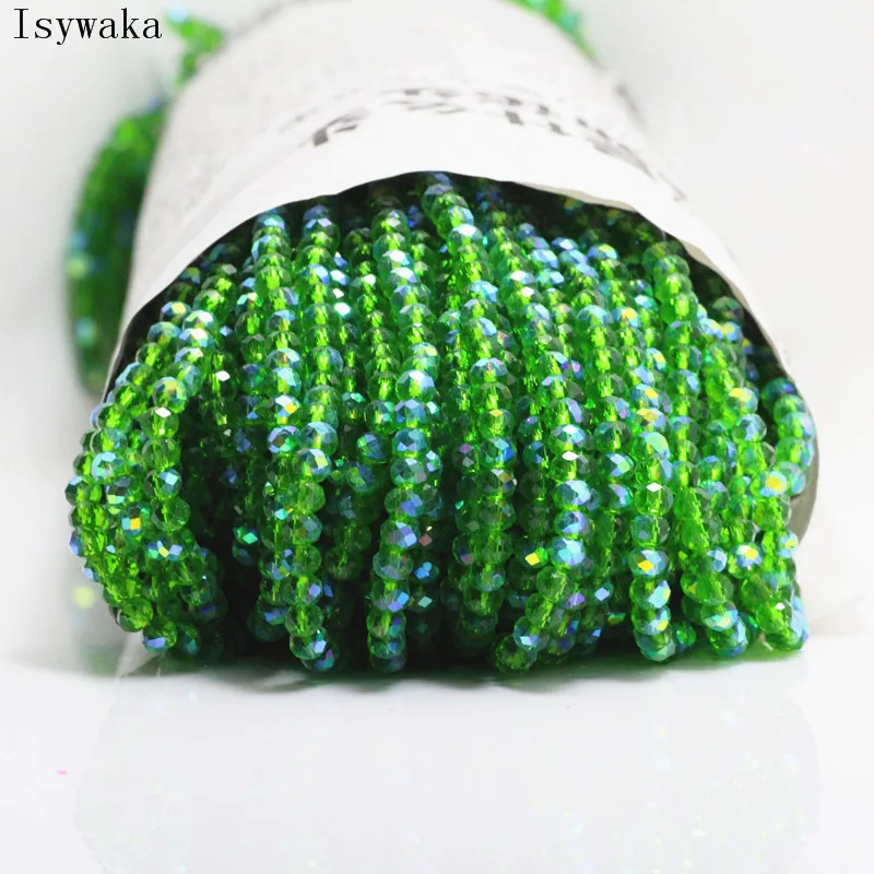 

Isywaka Deep Green Half AB Color 3*4mm 145pcs Rondelle Austria faceted Crystal Glass Beads Loose Round Beads Jewelry Making