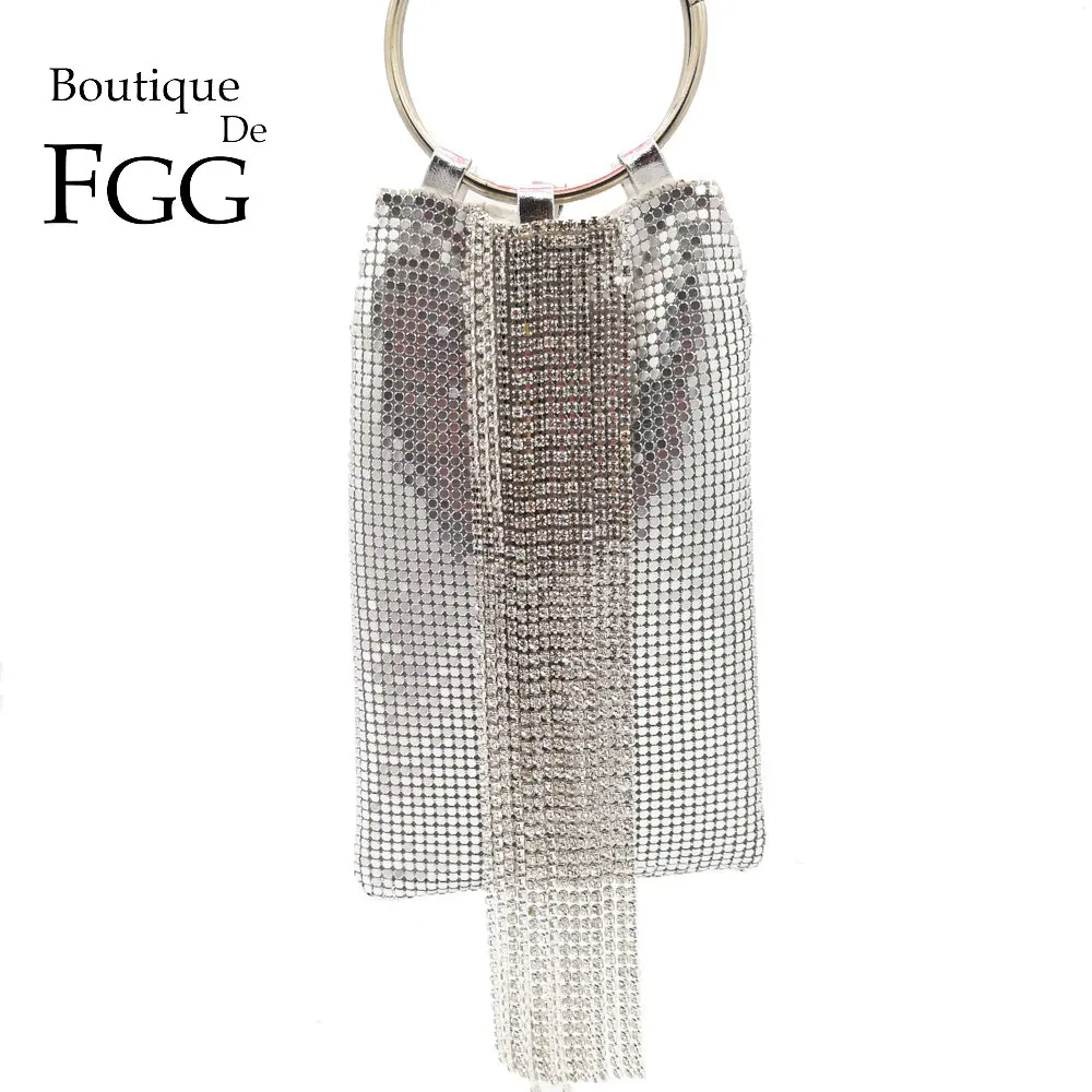 Boutique De FGG ослепительный серебряный кристалл кисточкой женский алюминиевый