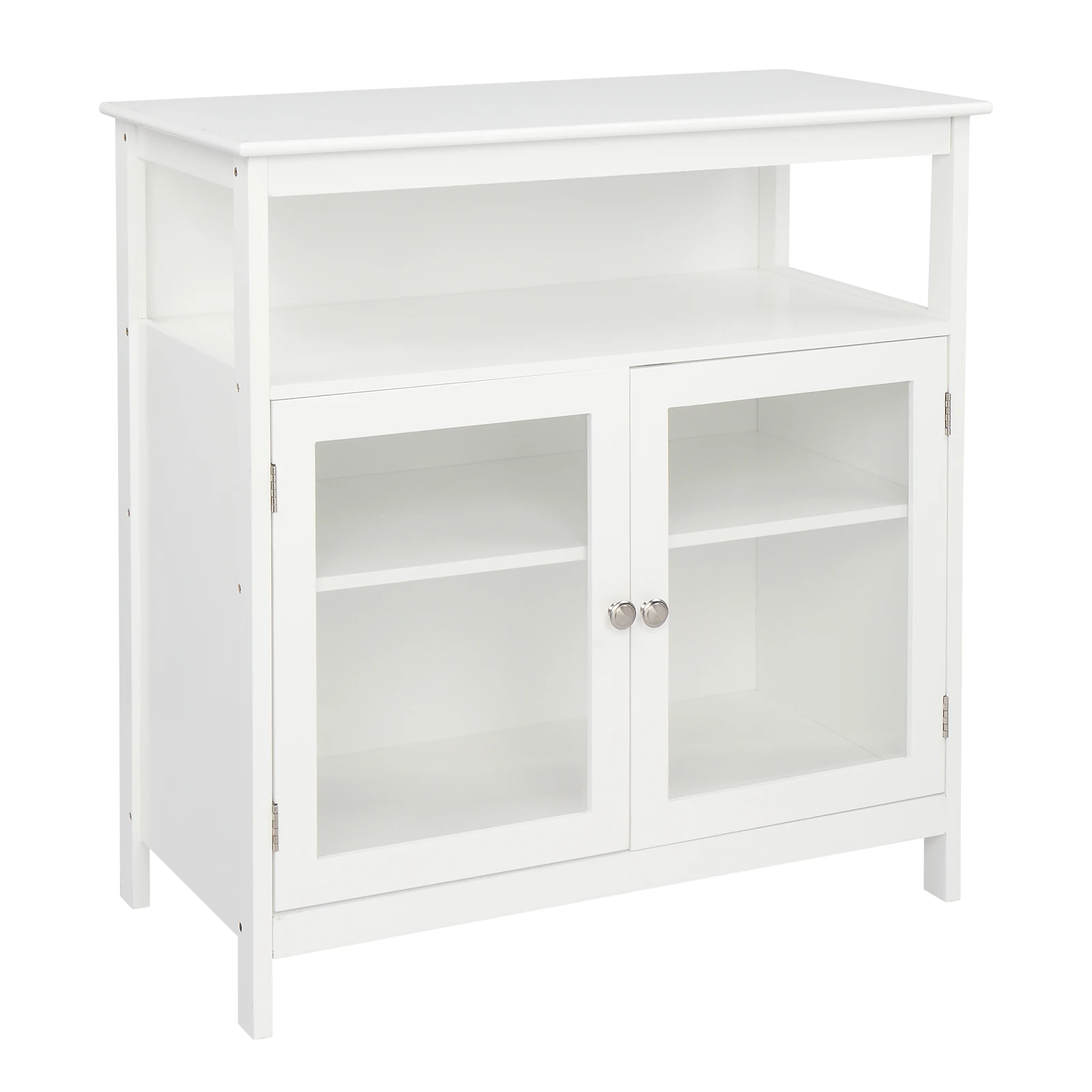 

FCH 80.6x40x82CM Transparent Double Doors Double Inner Compartments With Middle Storage Layer MDF NC Spray Paint Sideboard White