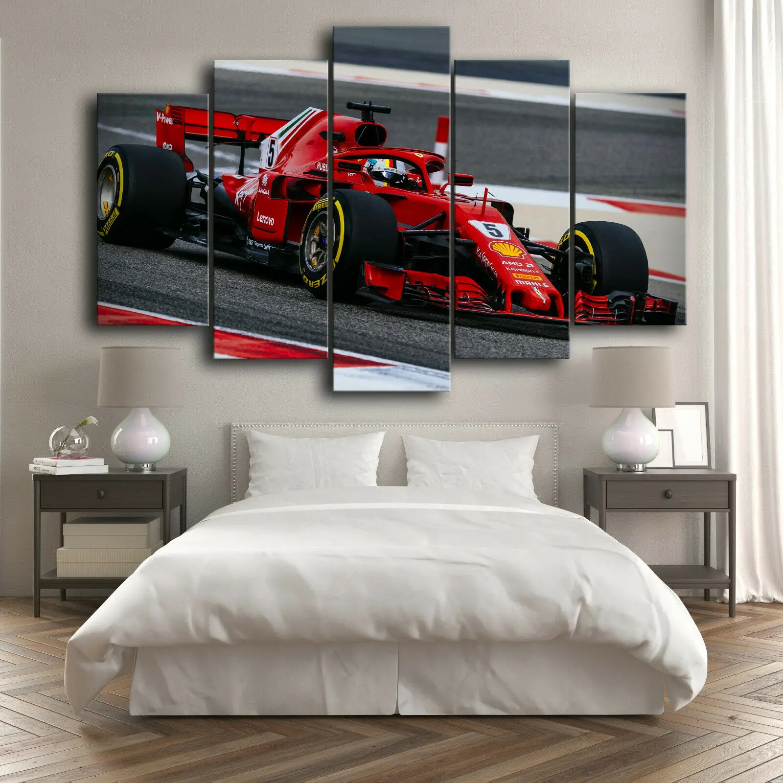 F1 Ferrari Sebastian Vettel Racing 5 Piece Canvas Wall Art Print Home Decor HD Pictures panel poster no Framed Paintings - купить по