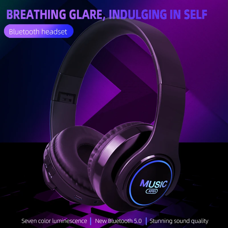 

Wireless Headphones Folding Heavy Bass Earphone Luminous Colorful RGB Breathing Lamp Head-mounted Bluetooth-compatible Headset