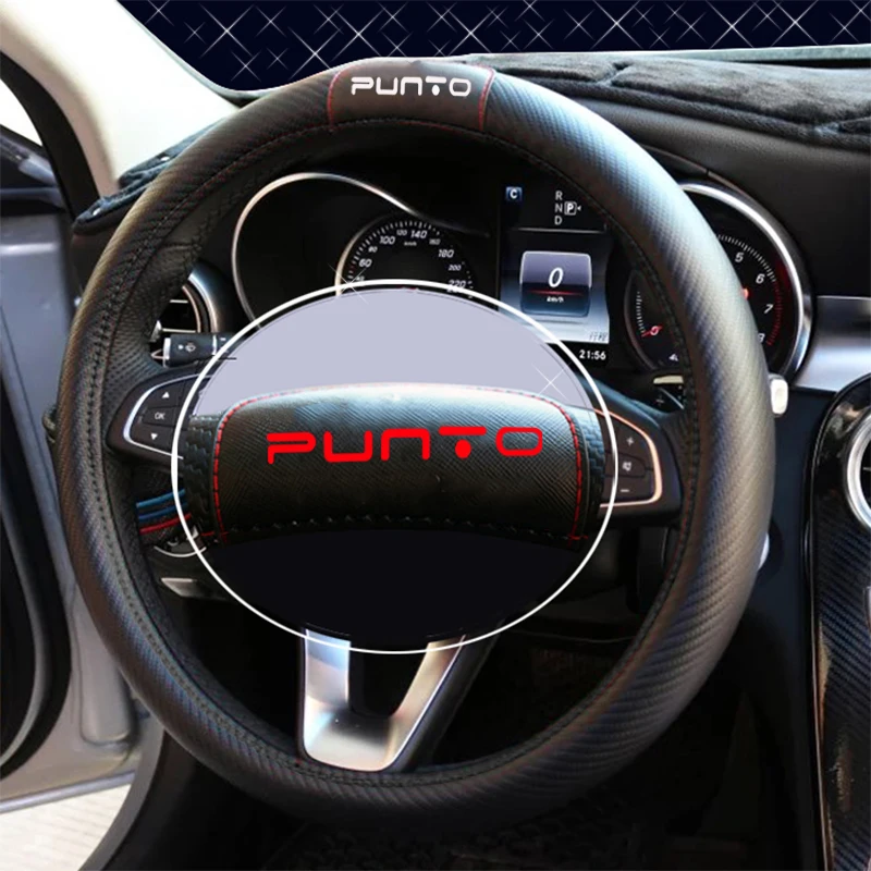 

Чехлы на рулевое колесо для Fiat Punto, чехлы на рулевое колесо из углеродного волокна и кожи, автомобильные аксессуары для салона автомобиля