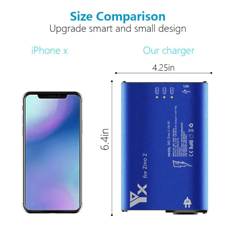 

Multi-charger Mini Portable Battery Charger Dual USB Port Intelligent Charging Adapter Device for Hubsan Zino 2 Drone