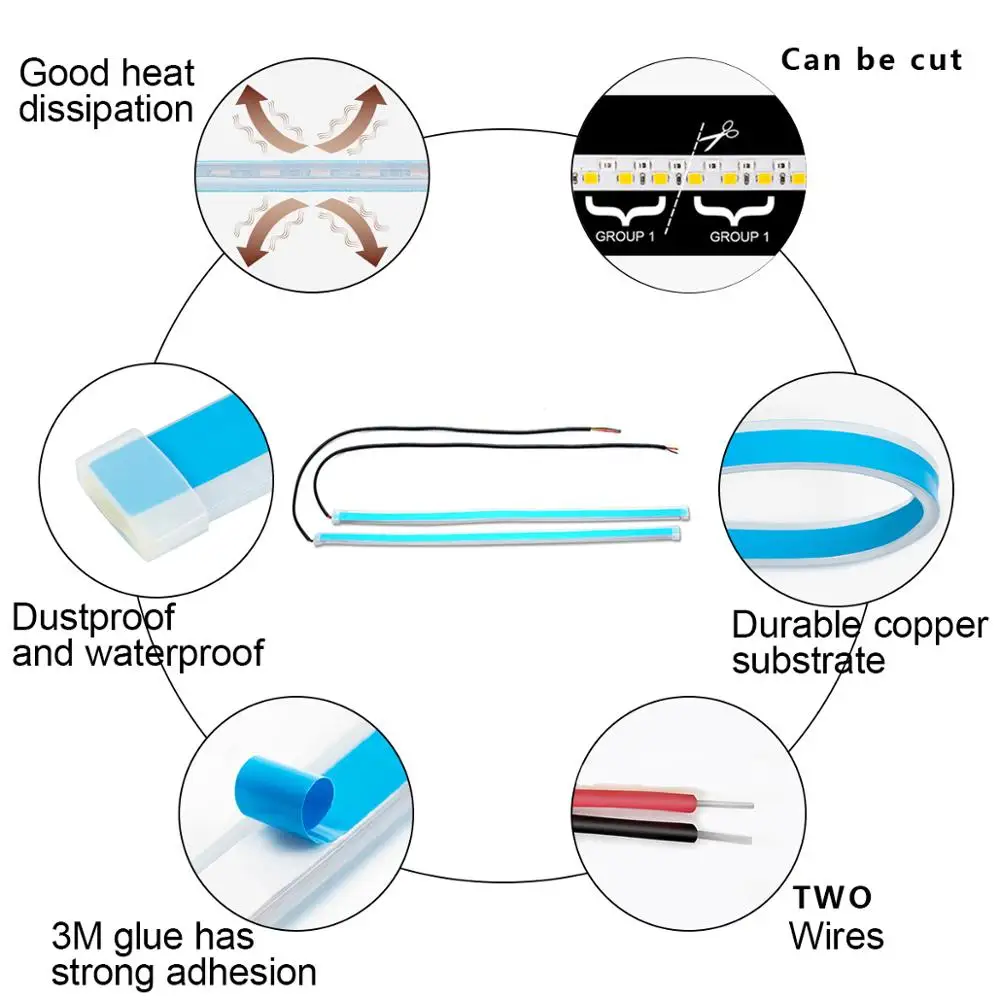 2 шт. 30 45 60 см дневной ходовой светильник гибкие мягкие трубки направляющие