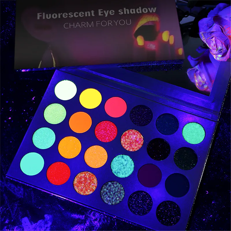 Aurora Glow Eyeshadow Palette Stage Clubbing Neon Makeup Kit in Blacklight UV the Dark Fluorescent Eye Shadows |