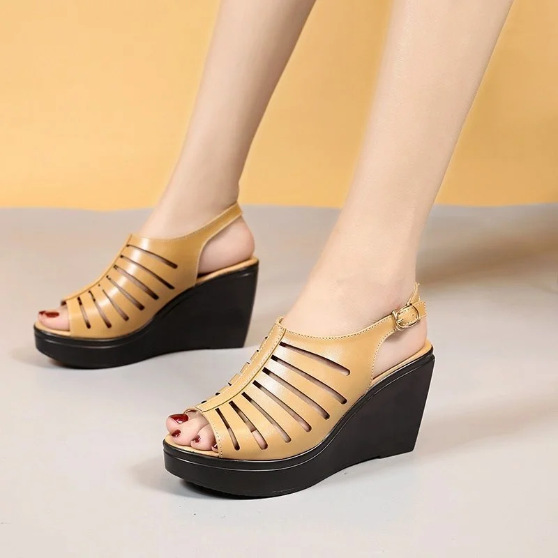 

2021 New Roman Sandals Women's Flat High-heeled Women's Sandals Thick-soled Hollow Sports Soft-soled Beach Shoes