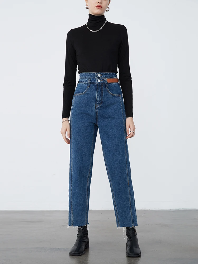 

Jeans Women's Spring 2021 New Fashion Slim and High Nine-point Pants Blue High-waist Harem Pants Button Fashion Casual Trend