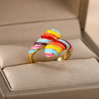 colorful epoxy enamel hug rings for women gold stackable vintage punk rings 2021 trend christmas party jewelry gift bijoux femme