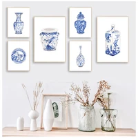 watercolor chinoiserie vases prints ming porcelain blue and white china art canvas painting eastern art poster wall art decor